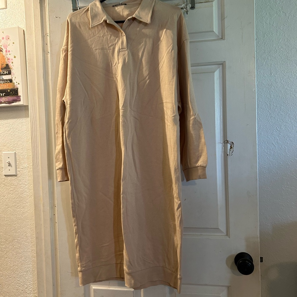Zara Beige Long Sleeve Polo Dress